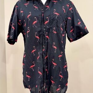 Black Flamingo Print Men's Shirt